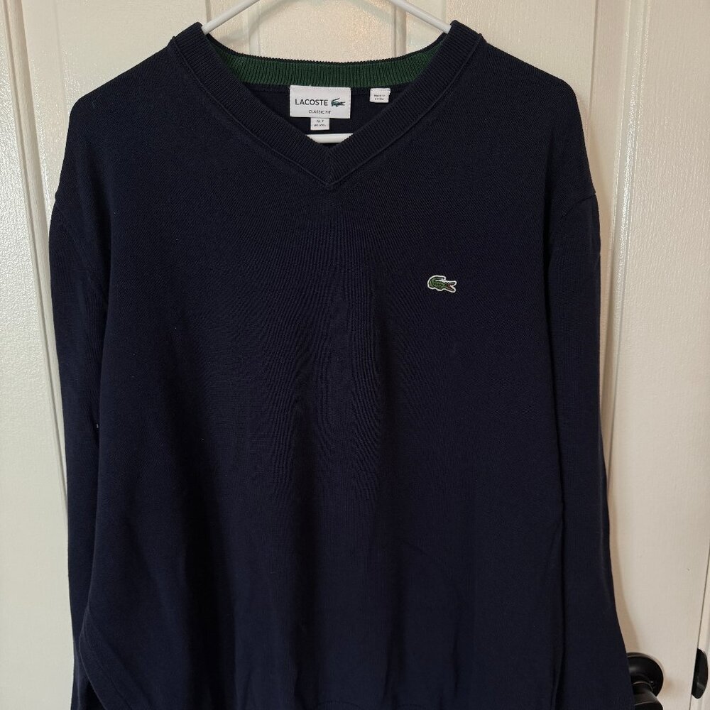 Lacoste men's navy v-neck sweater - size XXL (FR 7) - mint, never worn!